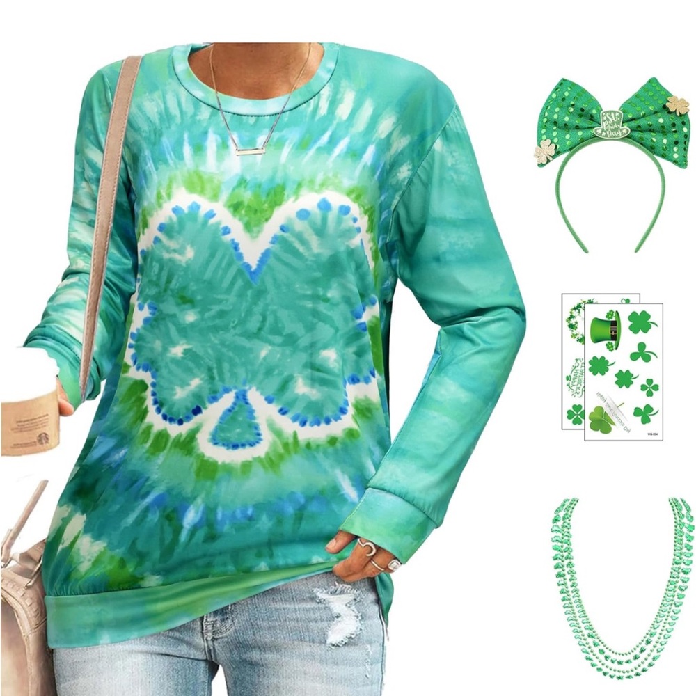 St. Patrick’s Day Bundle Package. XL Long Sleeve Crewneck Tie-Dye Tee